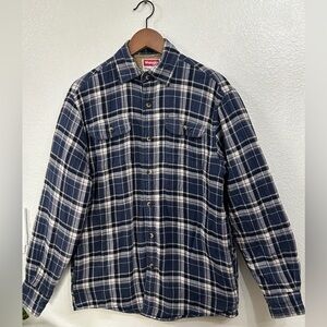 Wrangler Shirt  Flannel  Sherpa Fleece Lined  Blue Plaid  Hiking Outdoor  Small